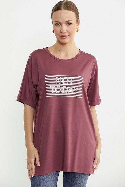 Sementa Printed Crew Neck Long T-Shirt - Rose