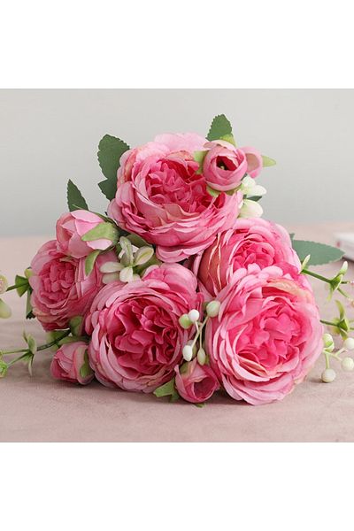 Choice deep pink 1PC Artificial Flowers Silk Rose Peony Small White Bouquet Vases for Home Party Winter Wed