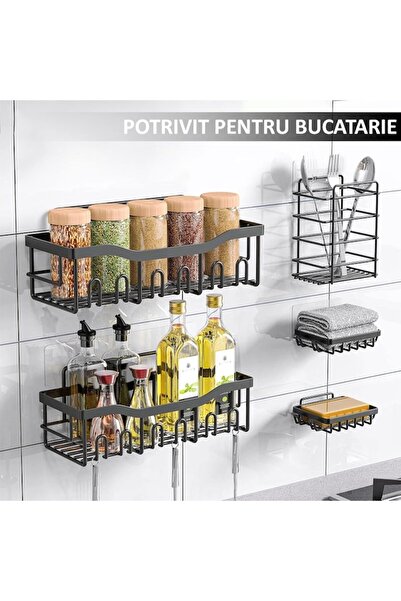 NEXTLY Suport Pentru Baie Si Bucatarie , 5 Etajere Pentru Depozitare, Multiple Agatatori, Rezistenta