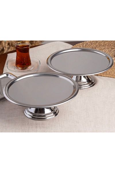 Elzemm store Stainless Steel 2 Pcs Round Foot Cake Cookies Stand Catering