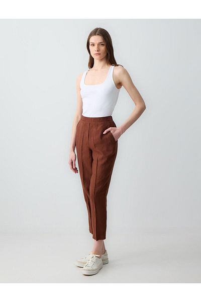 Jimmy Key Bitter Brown 100% Linen High Waist Regular Leg Woven Trousers
