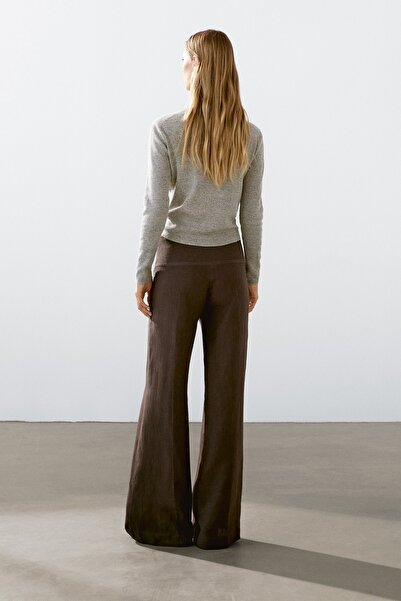 Massimo Dutti %100 keten yüksek bel geniş paça pantolon