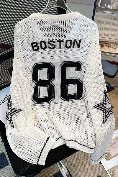 Moibody Boston 86 Pulover din tricot din tricot Pulover supradimensionat pentru femei cu model de stele – alb/negru/maro
