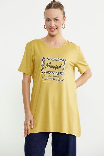 Sementa Printed Crew Neck Tunic T-Shirt - Mustard