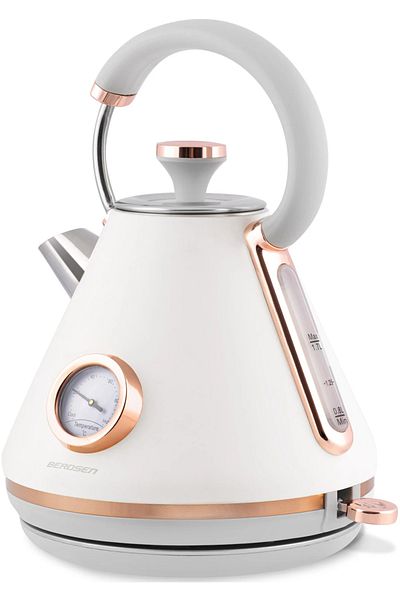 Berdsen Fierbător electric cu termometru, capacitate 1,7 l, 2200 w, filtru anticalcic, alb