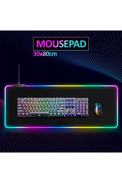 NEXTLY Large Mousepad For Keyboard And Mouse, RGB Illuminated Edges, 30x80cm, Black