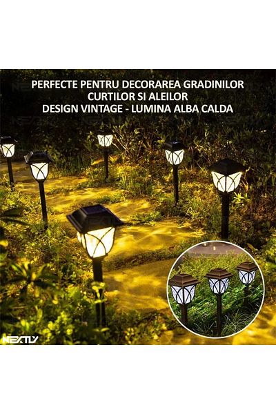NEXTLY Set 2 Lampi Cu Incarcare Solara De Exterior Pentru Gradina Cu Tarus, , Lumina Alba Calda