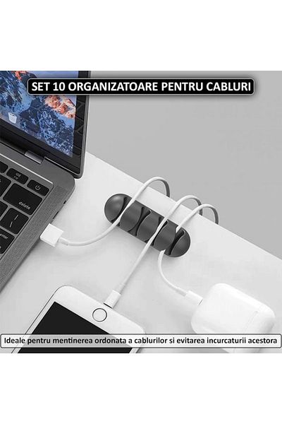 NEXTLY Set 10 X Organizator Cabluri , 5 Marimi, Suporturi Autoadezive Pentru Diverse Tipuri