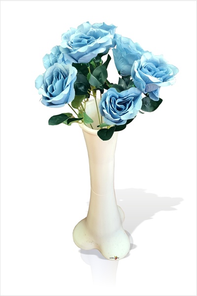 M3DECORİUM Yeni Ev Hediyesi En Uzun Büyük Geniş Mavi 5 Gül Beyaz 60 cm Kırılm...