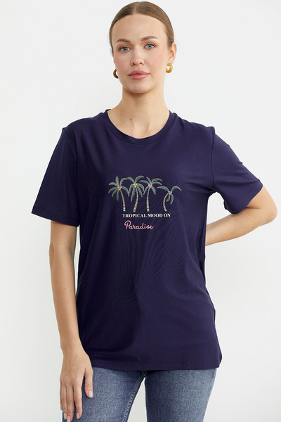 Sementa Екзотичний принт, зручний крій, футболка - темно-синя