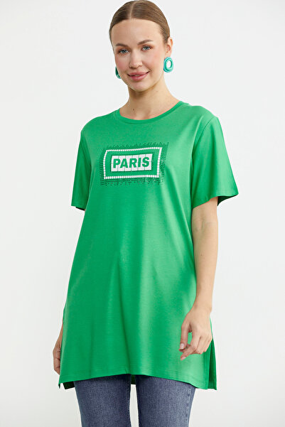 Sementa Довга футболка-туніка з принтом для великих розмірів - зелена