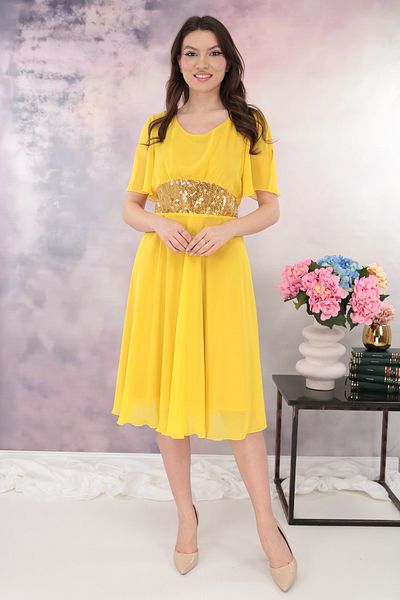 Vanessa Line RO Yellow wrap dress with sequin cord