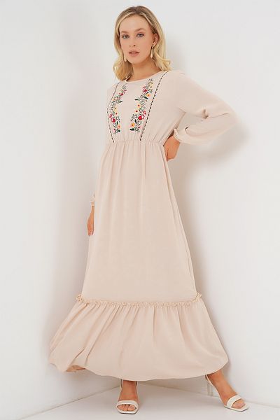 Bigdart Rochie lungă cu hijab brodat pentru femei 2550 - crem