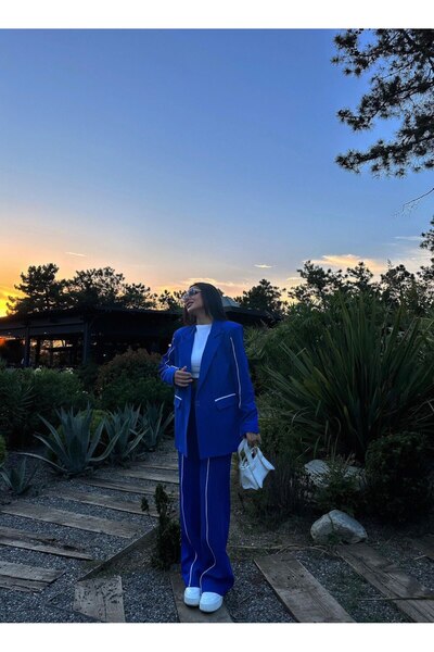 STMT BUTİK Biye Detaylı Oversize Blazer Ceket ve Pantolon Takım - Kadın Takım Elbise