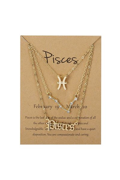 Choice Pisces-Gold 3Pcs/set 12 Zodiac Sign Necklaces Set For Women Constellation Pendant Chain Choker Birth