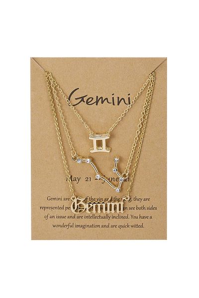 Choice Gemini-Gold 3Pcs/set 12 Zodiac Sign Necklaces Set For Women Constellation Pendant Chain Choker Birth