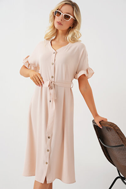 Bigdart Жіноче коротке плаття з ґудзиками 2555 - кремове