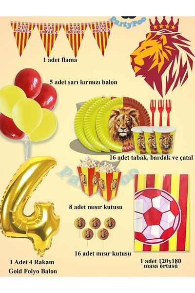 PartyPoo Yellow Red Football Fan Birthday Set for 16 People – Eco Party Supplies Decoration Set