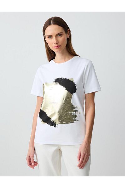 Jimmy Key White 100% Cotton Short Sleeve Round Neck Patterned Knitted T-Shirt