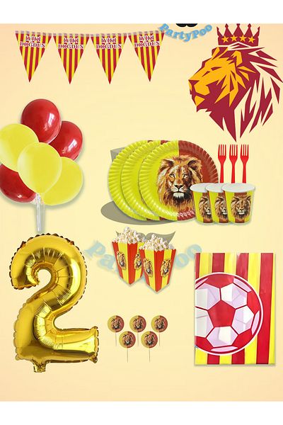 PartyPoo Yellow Red Football Fan Birthday Set for 16 People – Eco Party Supplies Decoration Set