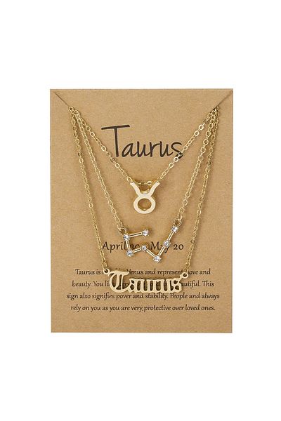 Choice Taurus-gold 3pcs/set 12 Zodiac Sign Necklaces Set For Women Constellation Pendant Chain Choker Birth