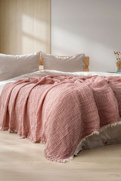 Berolige Easy Muslin Yarn Dye Double Bedspread Rose Dried