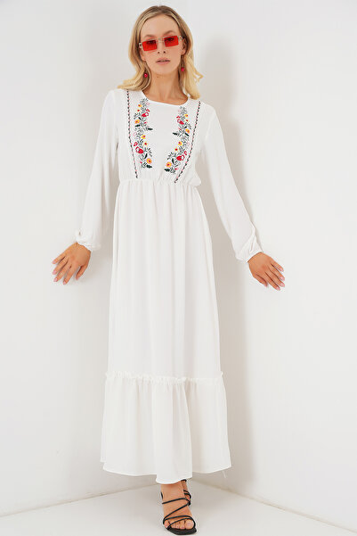 Bigdart Women's Embroidered Long Hijab Dress 2550 - White