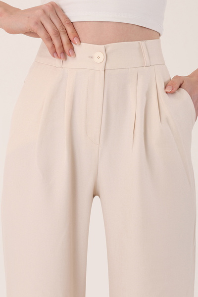 polle Pantaloni Palazzo din in, cu talie înaltă, de damă