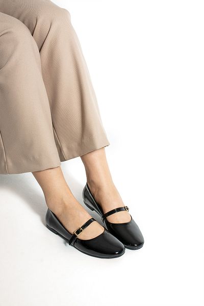 Getcho Snoek Women's Patent Leather Black Ballerina Shoes
