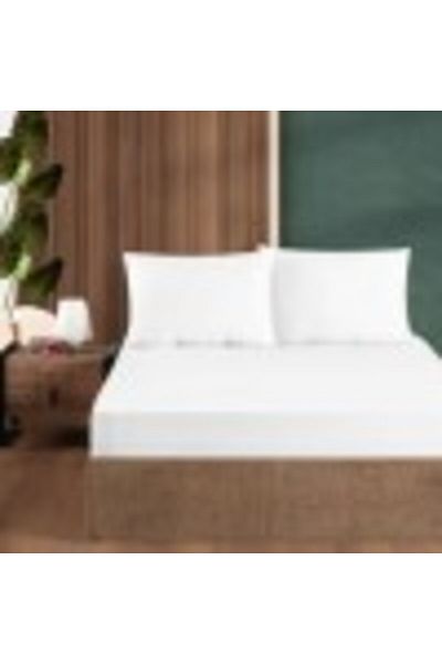 First Choice Set husa de pat cu elastic si 2 fete de perna, bumbac ranforce 100%, 140x200 cm, Alb