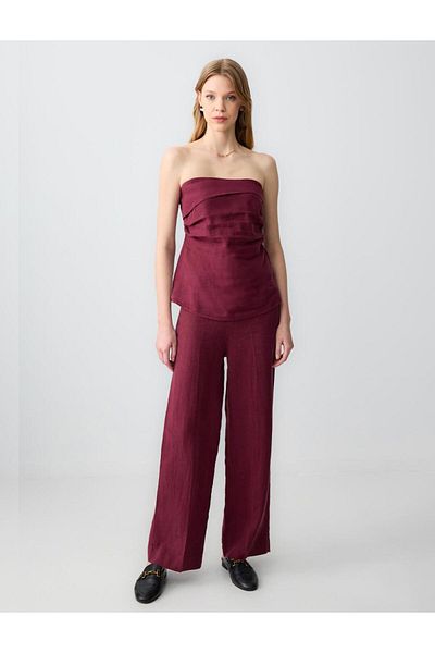 Jimmy Key Pantaloni din in roșu Claret cu croială dreaptă
