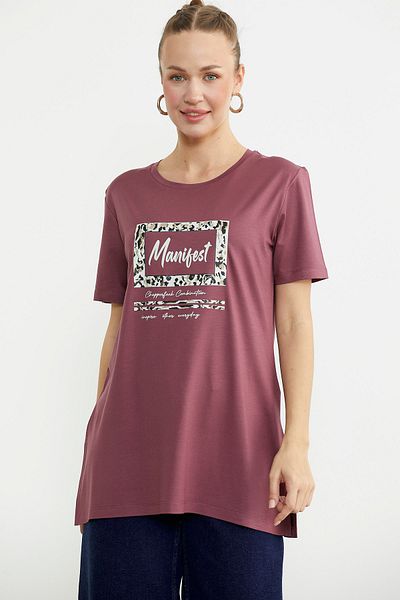 Sementa Printed Crew Neck Tunic T-Shirt - Rose