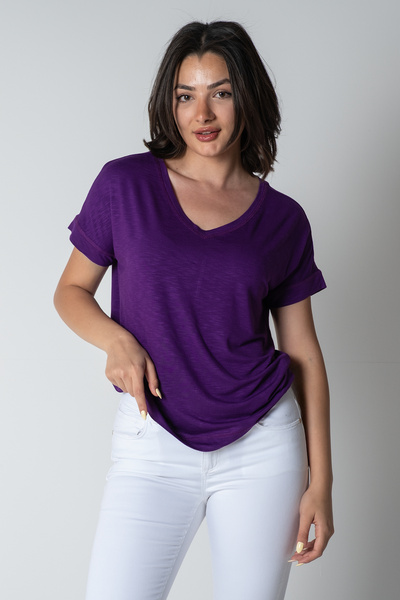 SCREENSHOT Viskon Kumaş V Yaka Kadın Tişört - Rahat , Yumuşak ve Şık Tasarım ...