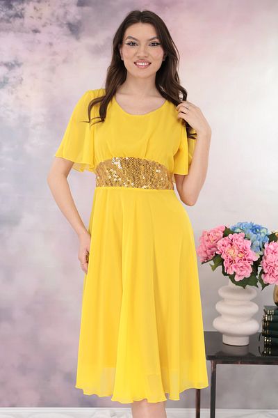 Vanessa Line RO Yellow wrap dress with sequin cord