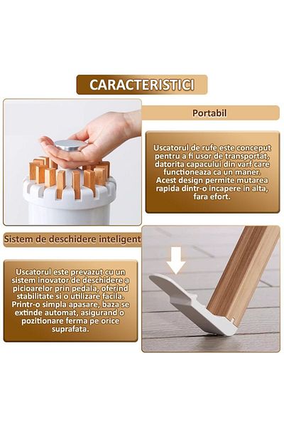 NEXTLY Uscator De Rufe Tip Umbrela , Design Compact, Ergonomic, Pliabil, Brate Din Lemn