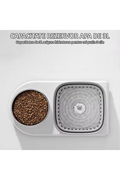 NEXTLY Dispenser Automat De Apa Tip Fantana Pentru Caini Si Pisici Cu Bol Din Inox Pentru Hrana 2 In 1