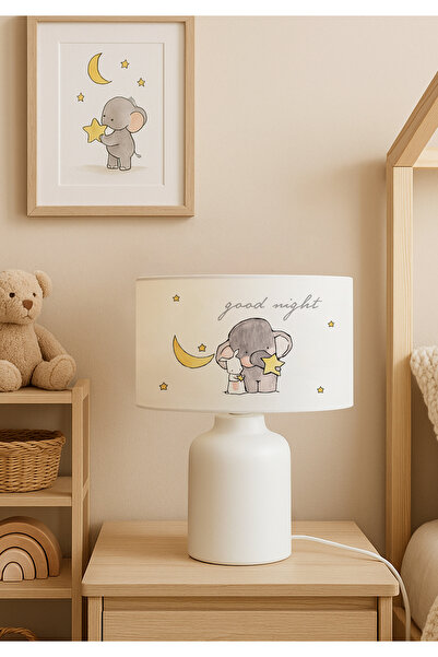 HOMİNG Fabric Printed Elephant Patterned Children's Room Lampshade Ayd-3049