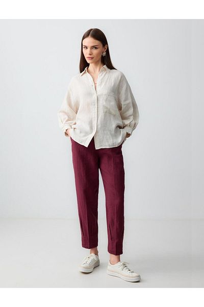 Jimmy Key Pantaloni țesuți cu picior îngust, 100% in, burgundy