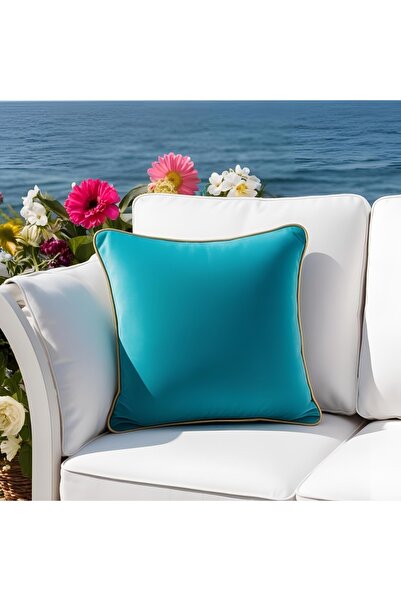 Bc Home غطاء وسادة مربع باللون الفيروزي مع حواف ذهبية ناعمة الملمس قطعة واحدة...