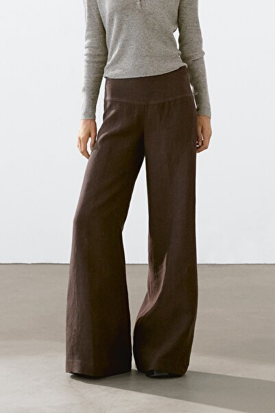 Massimo Dutti %100 keten yüksek bel geniş paça pantolon