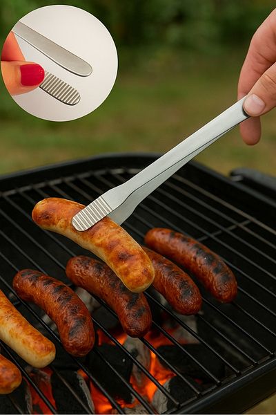 Chef Master Stainless Steel Serrated Meat & Barbecue Tweezers – Tongs for Frying, Pastry and Camping Use