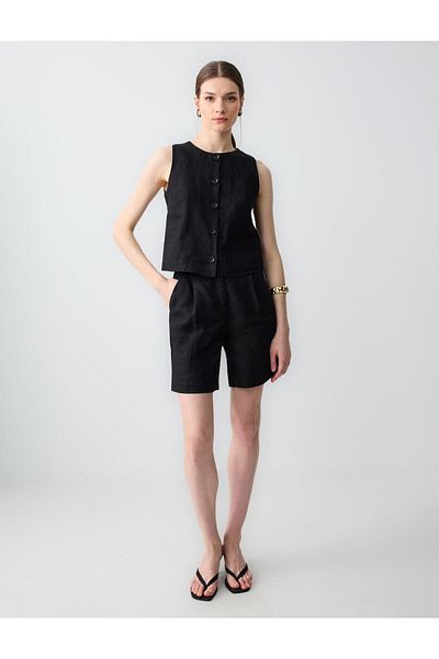 Jimmy Key Black 100% Linen Slim Fit Short Woven Vest