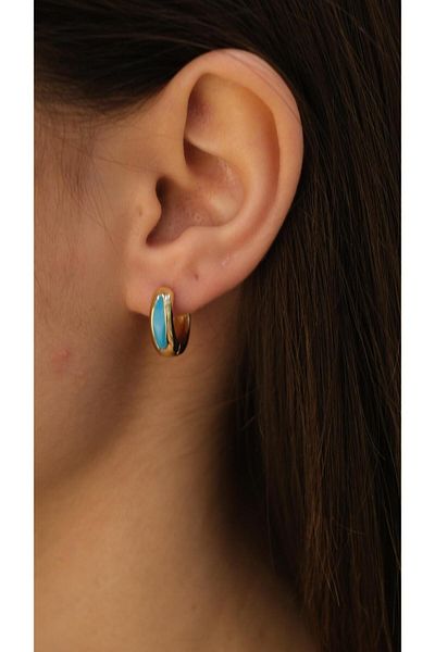 Jerie Gold Curved Enamel Detailed Minimal Hoop Earrings