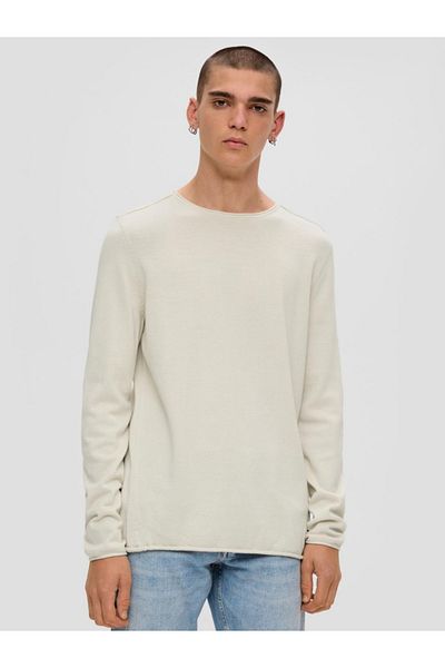 QS by s.Oliver Men's slim sweater, with a scoop neck, Light gray