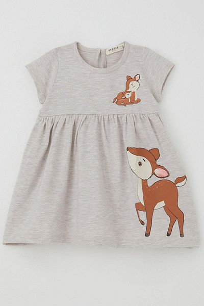 Breeze Girl's Dress Cute Gazelle Printed 1.5-5 Years, Beige Melange