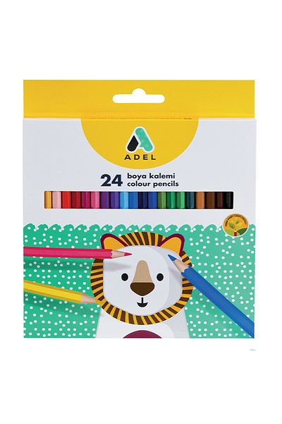 Adel 24Pcs Full Size Crayons in Cardboard Box, Quality Enamel, Bright Colored, Easy to Open