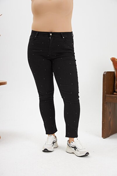 RMG Plus Size Black Jeans - Flattering Stone Embroidered