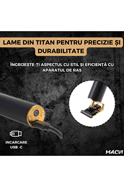 MACVI Macvi® Electric Shaver with Titanium Blades, 3 Combs, 120 Min Runtime, USB-C, Black-Gold