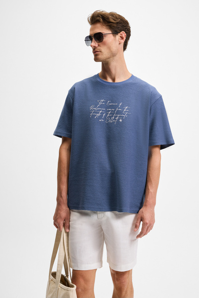 GRIMELANGE Ανδρικό μπλουζάκι Indigo Oversize Fit BONDIA 100% οργανικό βαμβάκι