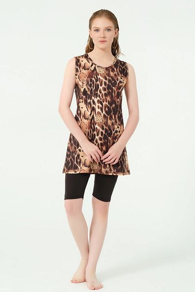 Bordomix 25842 Women's Leopard Patterned Sleeveless Tights Swimsuit
